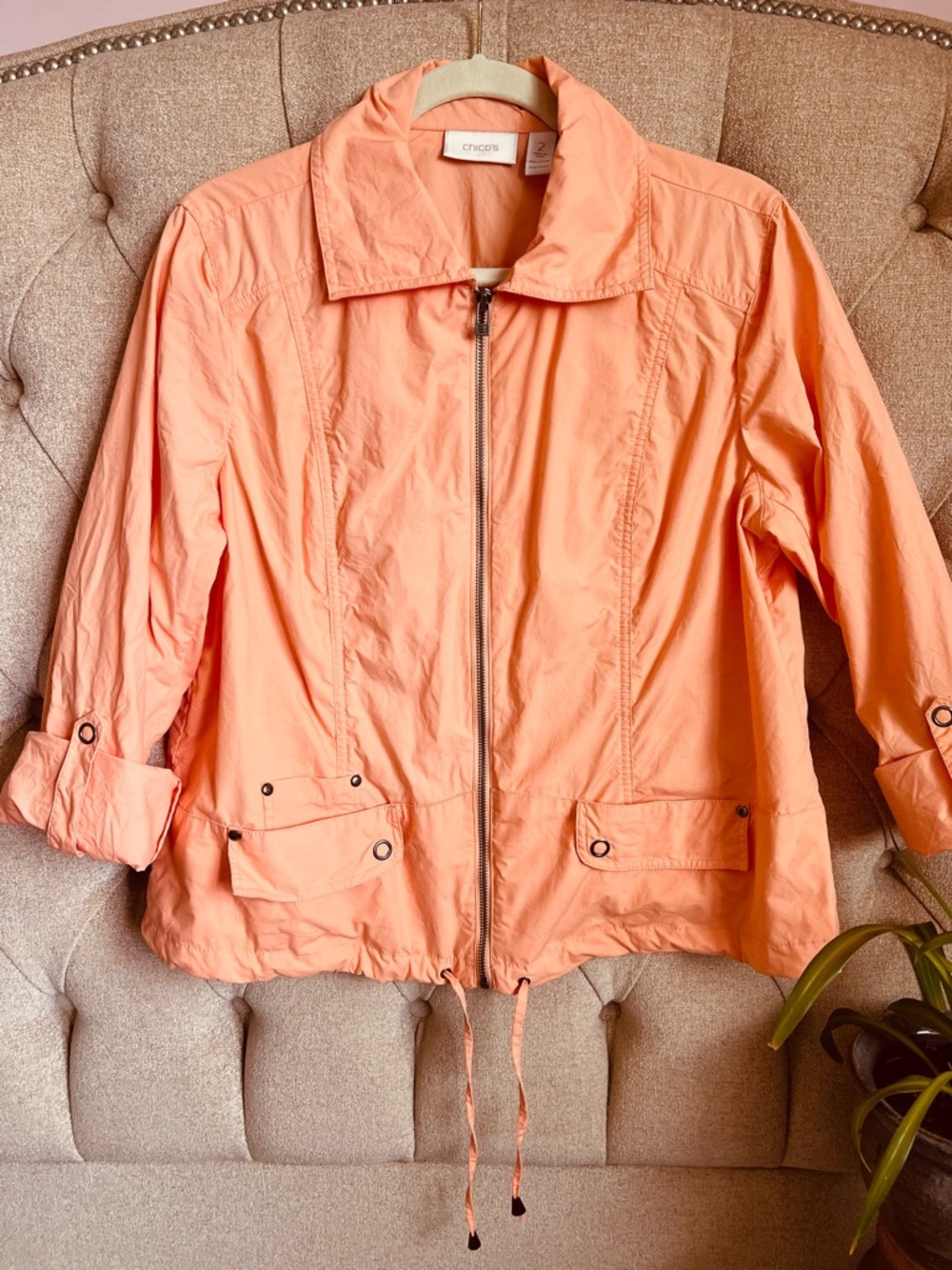 🍊 Chico’s tangerine cotton windbreaker size 2
